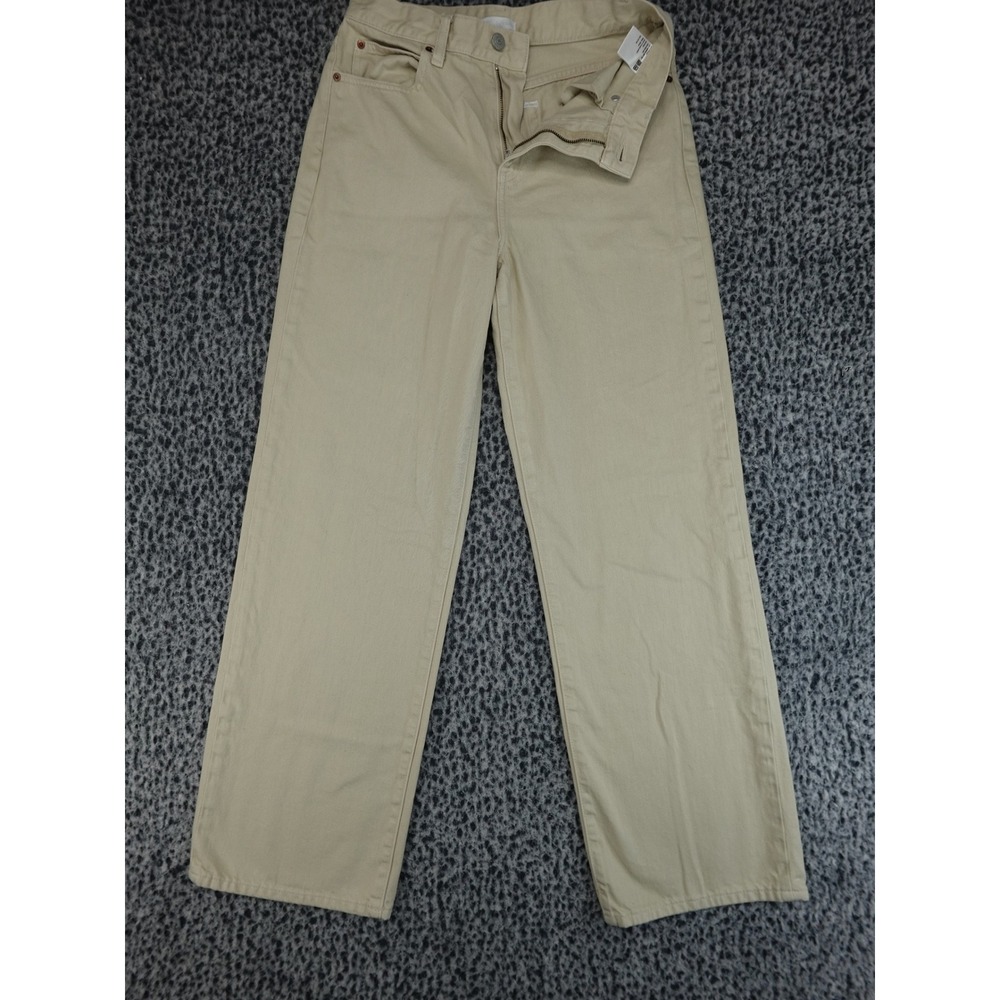 Uniqlo Wide Leg‎ Jeans Womens 28 Tan Beige High Rise Straight Denim